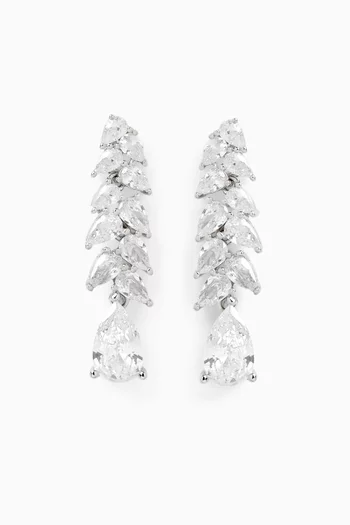 Pear CZ Drop Earrings in Rhodium-plated Brass