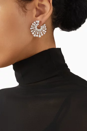 Pear Burst CZ Earrings in Rhodium-plated Brass