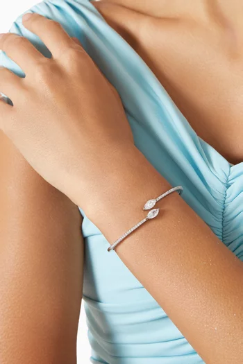Marquis Pave Open Hinge Bangle in Rhodium-plated Brass
