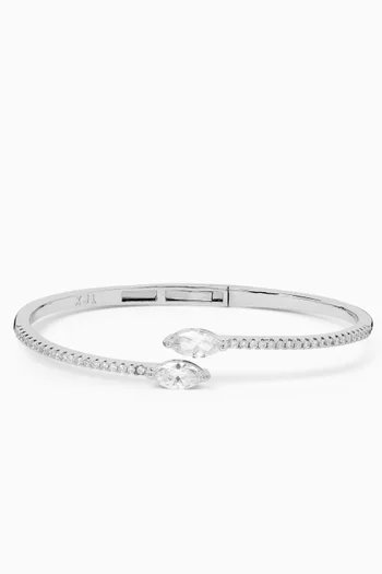 Marquis Pave Open Hinge Bangle in Rhodium-plated Brass
