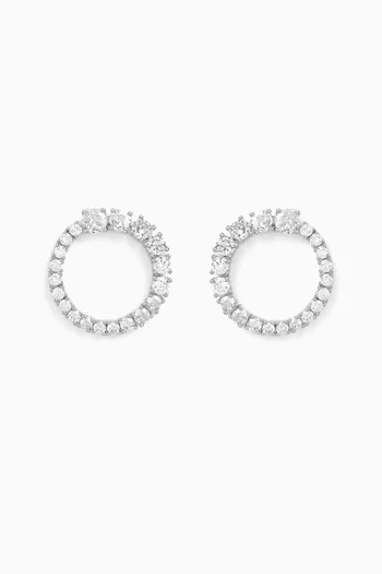 Round CZ Swirl Earrings in Rhodium-plated Brass
