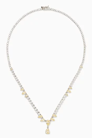 Multi-size Pear Drop CZ Collar Necklace in Rhodium-plated Brass