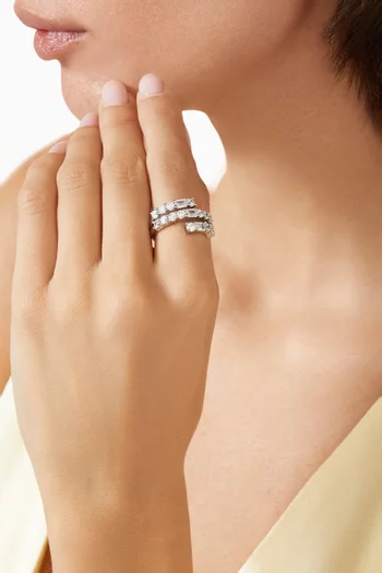 Emerald & Round CZ Wrap Ring in Rhodium-plated Brass