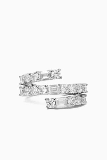 Emerald & Round CZ Wrap Ring in Rhodium-plated Brass