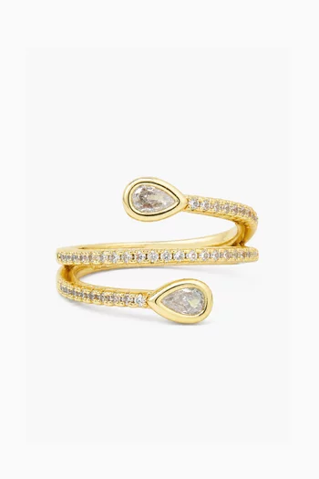 Bezel & Pear CZ Wrap Ring in Rhodium-plated Brass