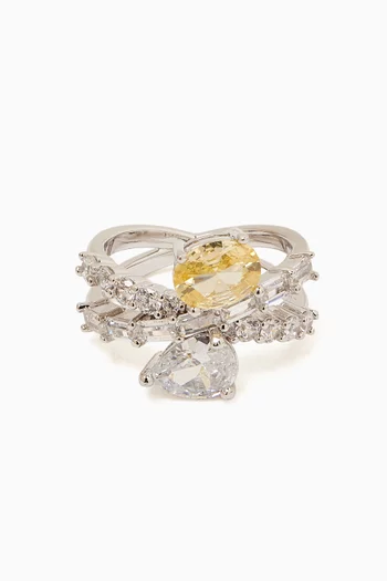 Mixed-Crystal CZ Ring in Rhodium-plated Brass