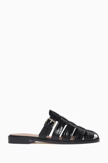 Theresa Fisherman Slippers in Croc-embossed Leather