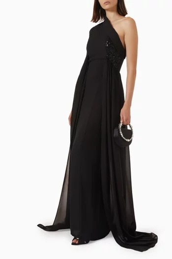 Sequin-embellished One-shoulder Dress
