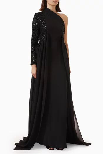 Sequin-embellished One-shoulder Dress