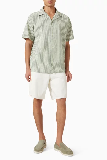 Stripe Short-sleeve Shirt in Cotton-linen Blend