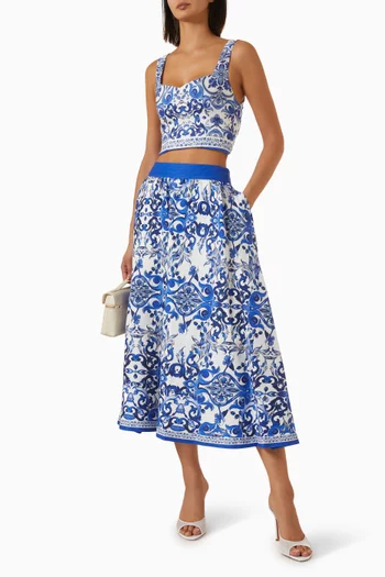 Earla Printed Midi Skirt in Linen-blend