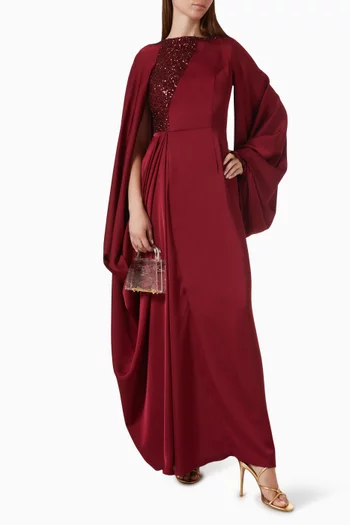 Astoria Cape-panel Maxi Dress in Crepe
