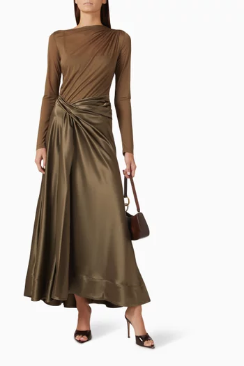 Shiren Gathered Dress in Jersey & Satin