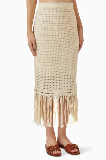 Indra Fringe Midi Skirt in Cotton