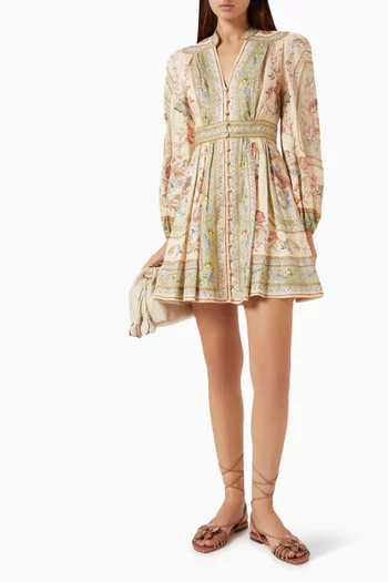 Roselight Plunge Mini Dress in Linen