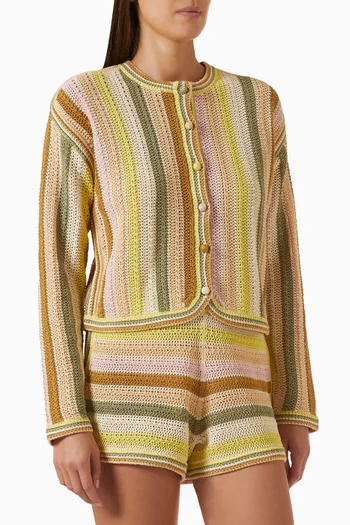 Indra Stripe Crochet Cardigan in Cotton