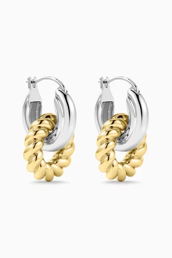 Two-tone Rope Hoop Earrings in Rhodium-plated Brass