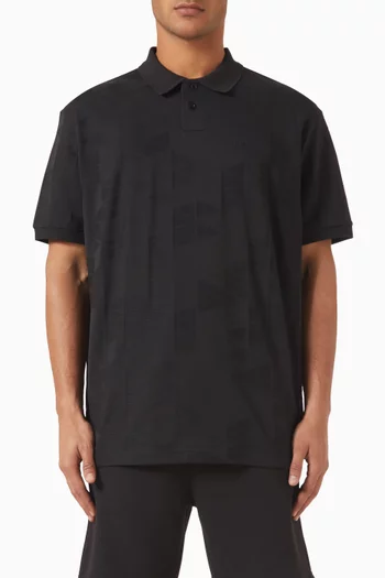 3D-jacquard Knit Polo Shirt in Cotton