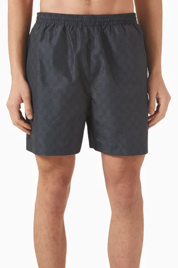 GG Print Swim Shorts in Poplin