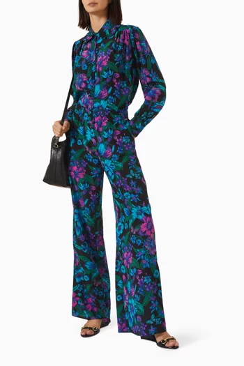 Flora-print Leisure Pants in Silk Crêpe de Chine