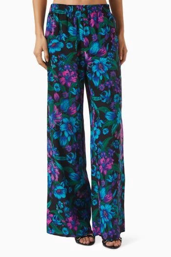 Flora-print Leisure Pants in Silk Crêpe de Chine