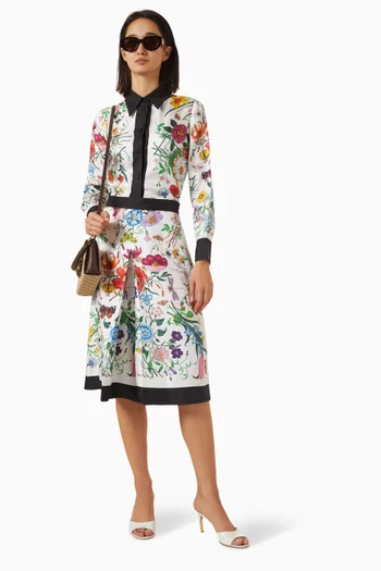 Flora-print Culotte Pants in Silk Twill