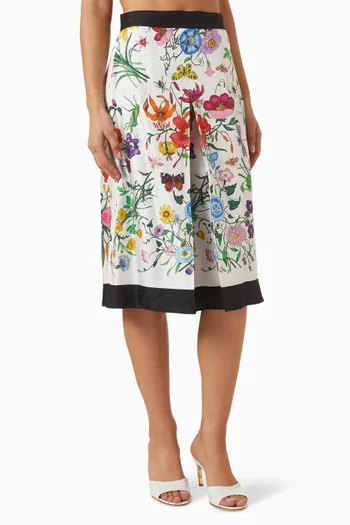 Flora-print Culotte Pants in Silk Twill