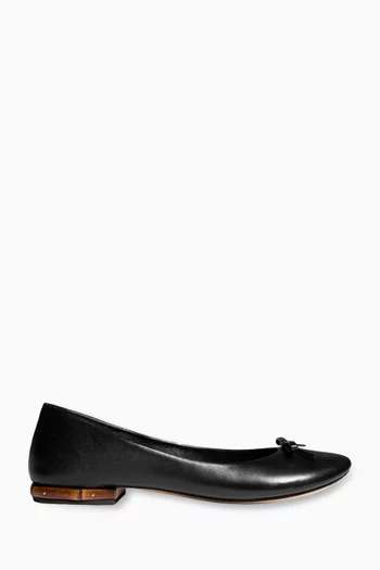 Bamboo-Trim Ballerina Flats in Leather