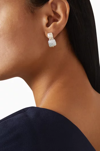 Square Pearl Drop Earrings in Recycled Silver