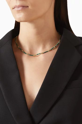 Beaded Gemstone & Pearl Necklace in 18kt Gold-plated Brass