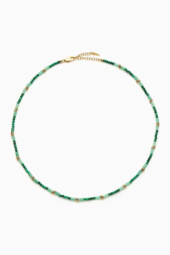Beaded Gemstone & Pearl Necklace in 18kt Gold-plated Brass