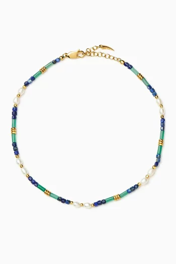Beaded Gemstone & Pearl Anklet 18kt Gold-plated Brass