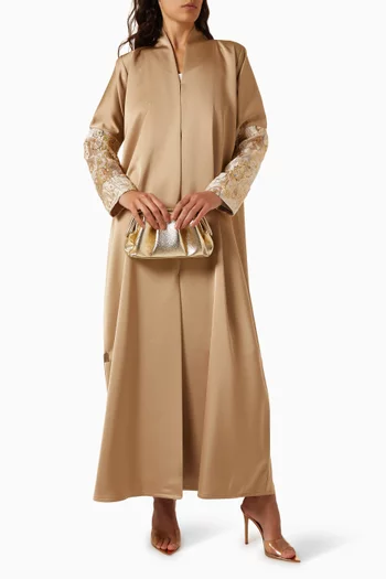 Bead-embellished Fluid Drape Abaya in Satin Crepe