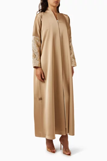 Bead-embellished Fluid Drape Abaya in Satin Crepe