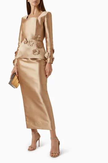 Floral Motif Maxi Dress in Satin