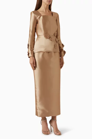 Floral Motif Maxi Dress in Satin