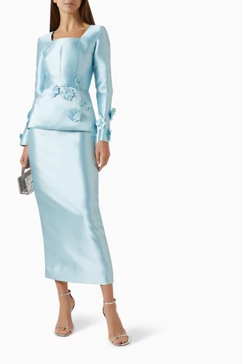 Floral Motif Maxi Dress in Satin