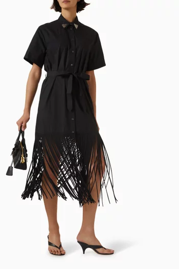 Fringed Midi Dress in Cotton