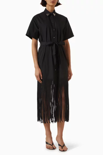 Fringed Midi Dress in Cotton