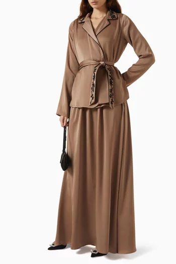 Desi Belted Top & Skirt Set in Mulberry Silk