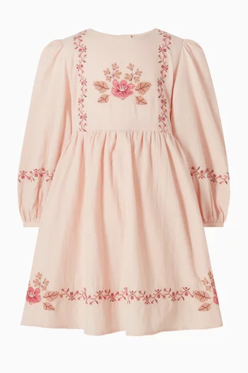 Junior Girl Wild Garden Embroidered Dress in Cotton