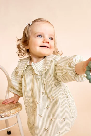 Baby Girl Orchard Bloom Embroidered Stripe Overlay Dress in Cotton