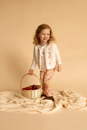 Baby Girl Orchard Bloom Embroidered Vest in Faux Fur