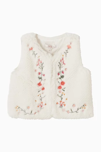 Baby Girl Orchard Bloom Embroidered Vest in Faux Fur