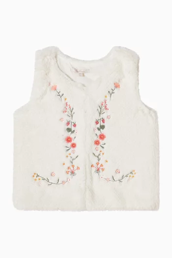Junior Girl Orchard Bloom Embroidered Vest in  Faux Fur