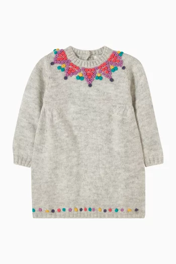 Baby Girl Winter Vacay Hand Embroidered Knitted Dress
