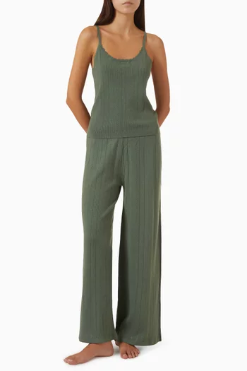 Pointelle Sweater Straight Leg Pants