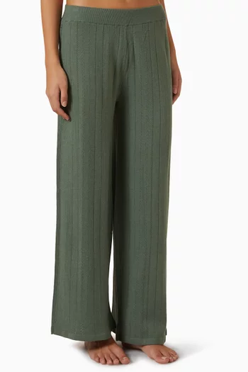 Pointelle Sweater Straight Leg Pants