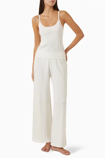 Pointelle Sweater Straight Leg Pants