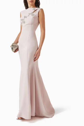 Leaf Embellished Maxi Dress